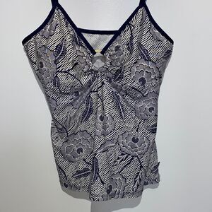 Nautica Womens Tankini Swimming Top Sleeveless V Neckline Floral Blue Size 18
